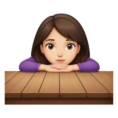  A brunette girl peering from behind a table face view  sticker