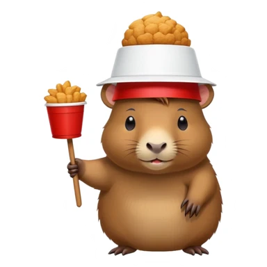 Capybara wearing a tiny KFC bucket as a hat on its head sticker