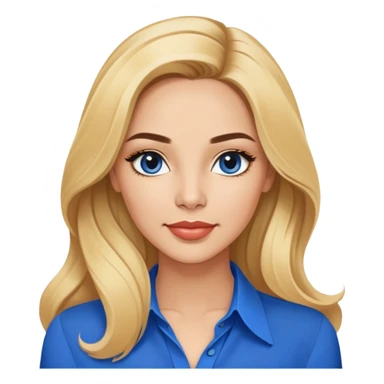 Linette Torres, Puerto Rican actress with fair complexion, beautiful facial features, bright expressive eyes, defined cheekbones, full lips with warm smile, long flowing blonde hair, wearing a stylish blue blouse sticker