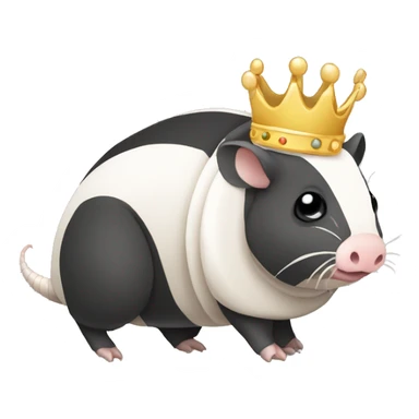 Black and white piebald chubby round armadillo pig panda centipede armadillo wearing a crown sticker