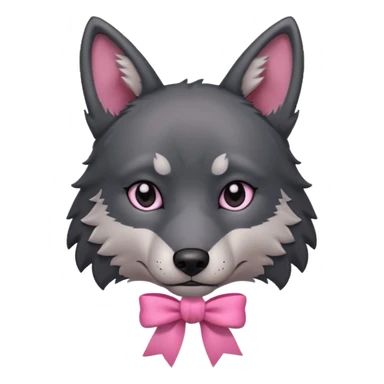 Pleading sad Face cute dark grey  black wolf with a pink ribbon on his ear head sticker
