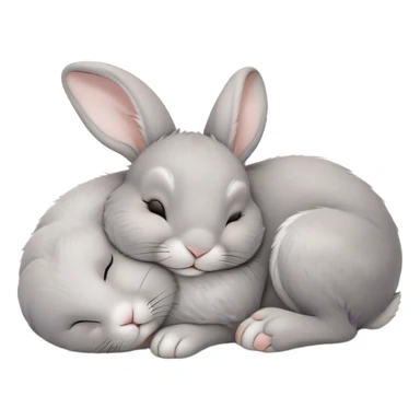 Meme-Worthy Cute Sleeping Grey Rabbit Portrait Emoji, Head resting peacefully with a contented smile, showcasing a delightfully compact build and a luxuriously soft grey fur, eyes shut in a serene nap, Simplified yet hilariously adorable features, highly detailed, glowing with a soft, drowsy light, high shine, relaxed and utterly lovable, stylized with an air of playful laziness, bright and heartwarming, soft glowing outline, capturing the essence of a comically sleepy bunny, so meme-worthy it feels like it could instantly become the next viral sensation of adorable slumber! sticker