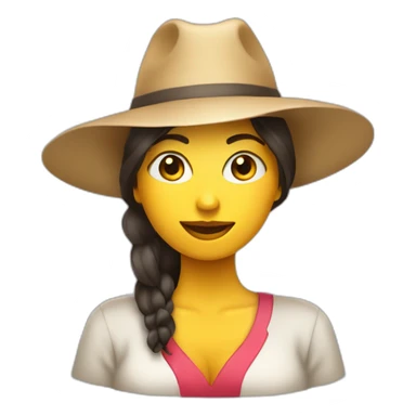 Mujer morena con sombrero creando ideas para redes sociales  sticker