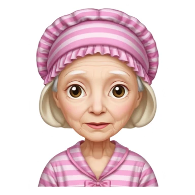 sick old woman with pink striped night gown, pink night bonnet on her head sticker