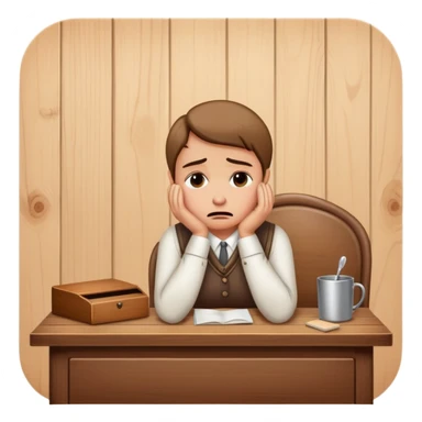 person sitting at a vintage wooden desk crying sticker