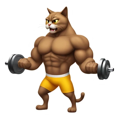 A muscular cat lifting dumbbells at gym sticker