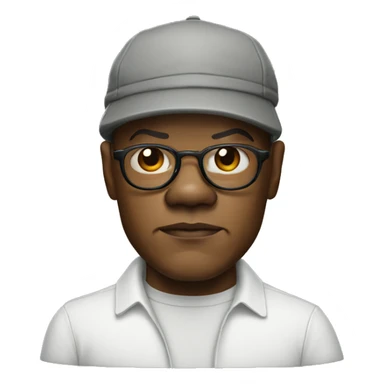 bald samuel l jackson serious wearing shirt and backwards Kangol sticker