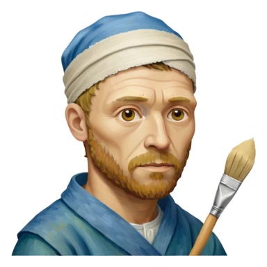 van gogh paints on a canvas. right ear is bandaged. sticker