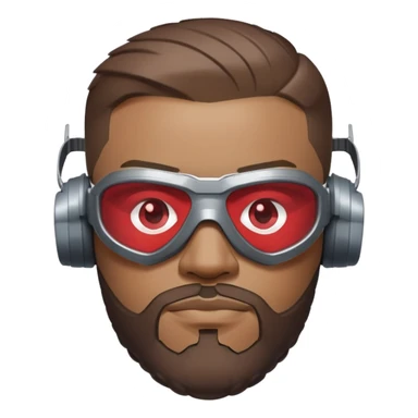 sam wilson with very short, neatly cropped and a well-groomed beard that connects to his mustache,  wear sleek, red-tinted tactical goggles fit snugly from captain america: civil war sticker