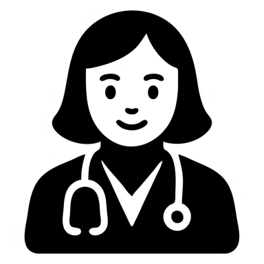 female doctor, modern medical attire, stethoscope, friendly expression, solid black icon style sticker