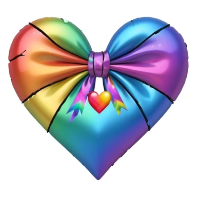 glossy broken black heart with a rainbow bow and heart pattern on the bow sticker