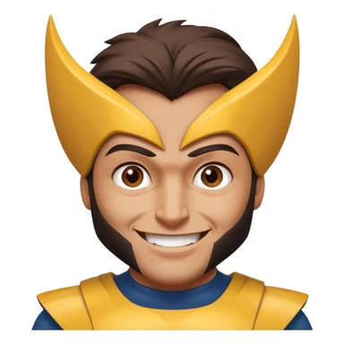 Make a person with brown eyes wearing a wolverine costume and laughing sticker