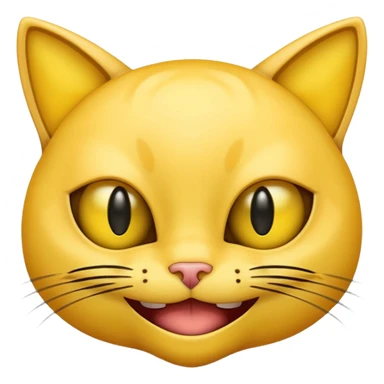 Yellow emoji with vertical slit cat eyes, huge creepy grin from ear to ear sticker