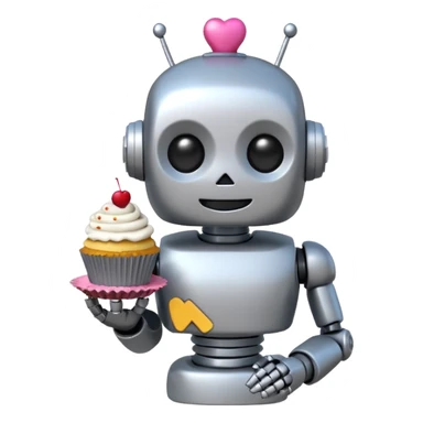 The robot is holding dessert in its hands, 3d emoji sticker