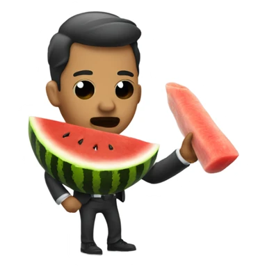 emoji of a gangster man eating a watermelon and chicken leg sticker