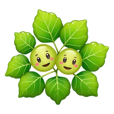 Sea grapes (Caulerpa lentillifera) with an elongated, cylindrical shape, made of many tiny translucent green bead-like bubbles,  much smaller than real grapes, clustered tightly along a thin stem, glossy and fresh, emoji-style illustration, simplified shape, clean outline, cute and minimal sticker