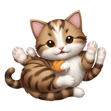 dark brown tabby and white kitten with his eyes closed whilst in funny positions stretched out and  upside down sticker