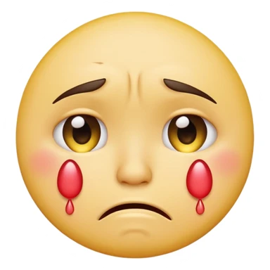 A yellow circular frowning face that is crying, with hearts floating from top to bottom sticker