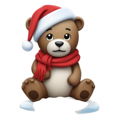 Gute Nacht Teddy mit roter Mütze und Schal mit Mond und schnee sticker