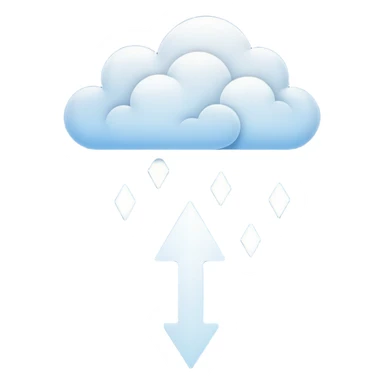 Abstract minimalist emoji showing a downward fading arrow dissolving into mist, with scattered broken lines and a heavy low-hanging cloud form above, symbolising a discipline slump and loss of structure. Muted tones, soft gradients, flat vector icon, transparent background. sticker