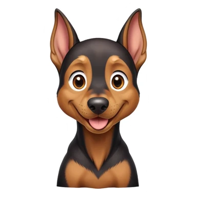 cinematic-comical-doberman puppy-portrait-emoji,-head-tilted-dramatically-with-an-exaggeratedly-amused-expression,-featuring-a-vibrant-black and tan-fur-with-a-lively-sheen,-wide,-expressive-brown-eyes-filled-with-playful-disbelief sticker