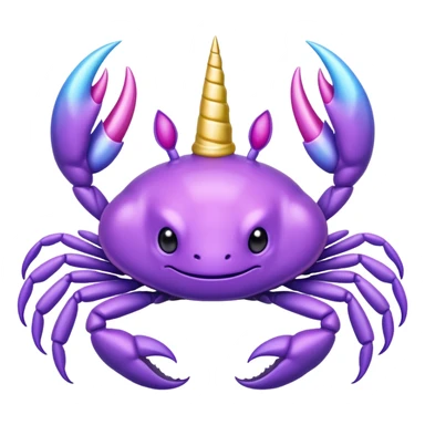 a purple crab with a unicorn horn sticker