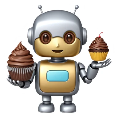 The cute robot is holding dessert in its hands, 3d emoji sticker