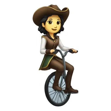 female musketeer riding a unicycle, dark hair, average build, unicycle sticker