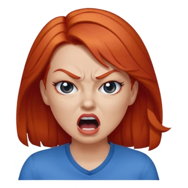 mujer pelirroja con los ojos y los labios maquillados enojada gritando con remera azul sticker