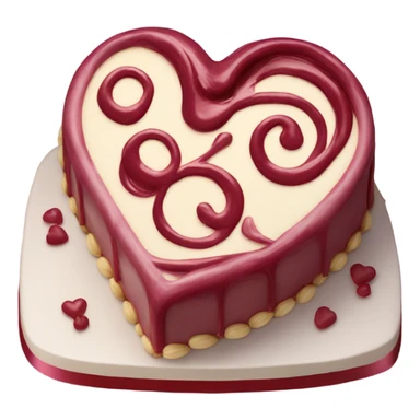 Heart shape celebration cake with burgundy swirl glaze sticker