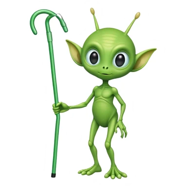 Green alien with antennas using a cane sticker