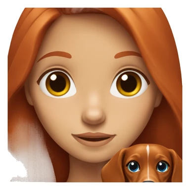 Redhead girl with blue eyes and long-heared red dachshund  sticker