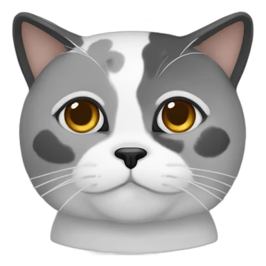 senior chubby diluted calico cat, white chin, black nose, grey ears, grey and white sticker