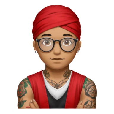 character with bandana and glasses and tattoed sticker