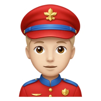 Vendeur comptoir habiller en rouge portant une casquette bleueu sticker