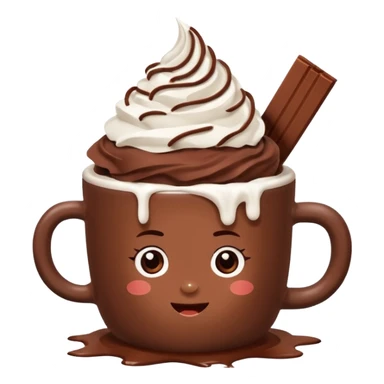 “hot chocolate emoji, whipped cream on top, chocolate shavings, cute, minimal, white background” sticker