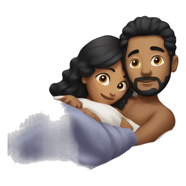 Woman and man with black hair cuddling in bed sticker