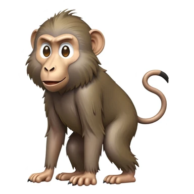 cinematic-hairy baboon-full-body-standing on all fours-emoji,-head-tilted-dramatically,-thick-grey-and-brown-fur,-simplified-yet-realistic-focused-features,-highly-detailed,-glowing-with-an-almost-sarcastic-glow expressive eyes, his top half covered in hair sticker