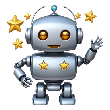 happy robot with stars sticker