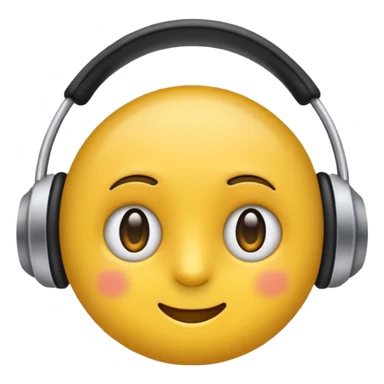 Ein gelber runder Emoji der die Augen geschlossen hat. Total im moment. Glücklich, leichtes lächeln. Verträumt. Leichtigkeit. Freiheit. Overearkopfkörer auf und im hintergrund kleine musiknoten sticker
