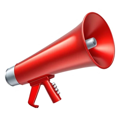 A detailed megaphone with a metallic body and glossy red cone sticker