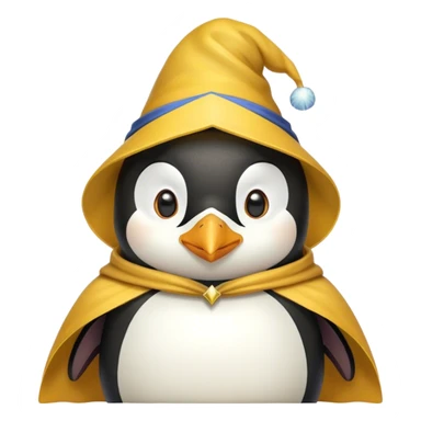 Wizard penguin with a yellow hat and a cape sticker