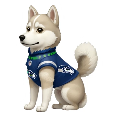 White tan husky with Seattle Seahawks gear sticker