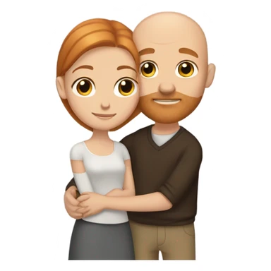 Bald white guy with ginger bread and dark brown eyes and girl with long dark brown hair and dark brown eyes hugging tightly  sticker