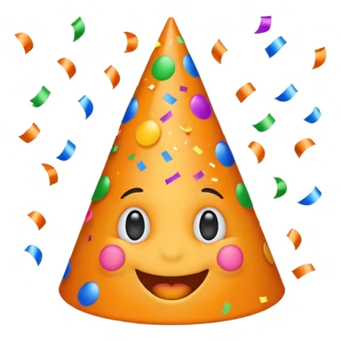 orange excited emoji with a party hat and confetti sticker