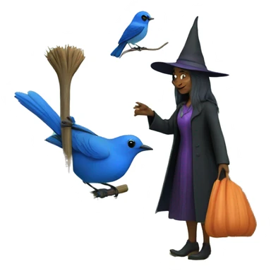 Witch and a bluebird in a garden  sticker