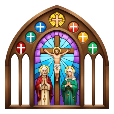 Catholic church with cross and colourful glass windows sticker