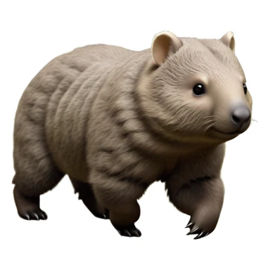 cinematic-stout wombat-realistic-fluffy full-body-waddling-emoji,-stout-muscular-frame-covered-in-coarse-brown-fur,-short-powerful-legs-trotting-determinedly-through-bushland,-round-dark-eyes-filled-with-calm-confidence,-tiny-rounded-ears-twitching-slightly,-strong-digging-claws-visible-on-sturdy-paws,-simplified-yet-realistic-focused-features,-highly-detailed,-glowing-with-a-subtle-earthy-glow sticker