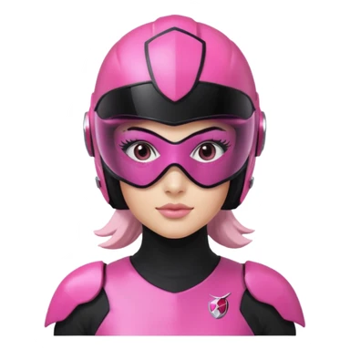pink power ranger, woman emoji, with helmet on, black visor eye protection, black, power ranger helmet, black visor power ranger helmet pink sticker