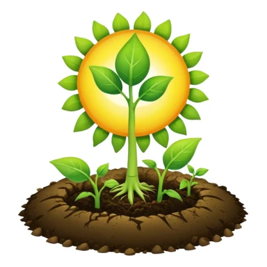 A sprout from the ground, the sun in the corner, a blue background sticker